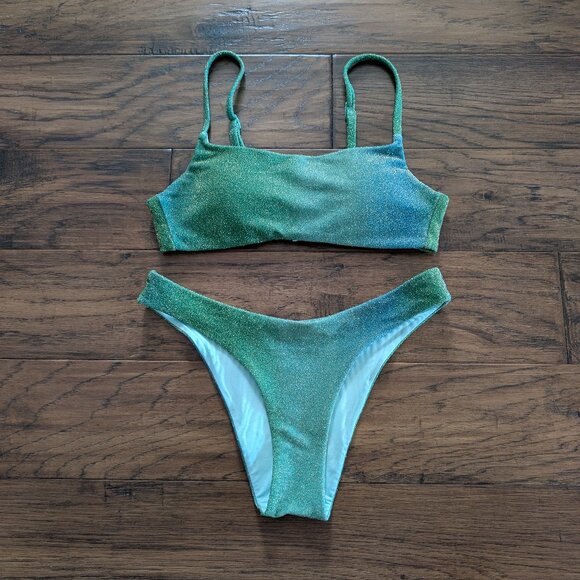 aerie sparkle cheeky scoop bikini green size small - Picture 2 of 16